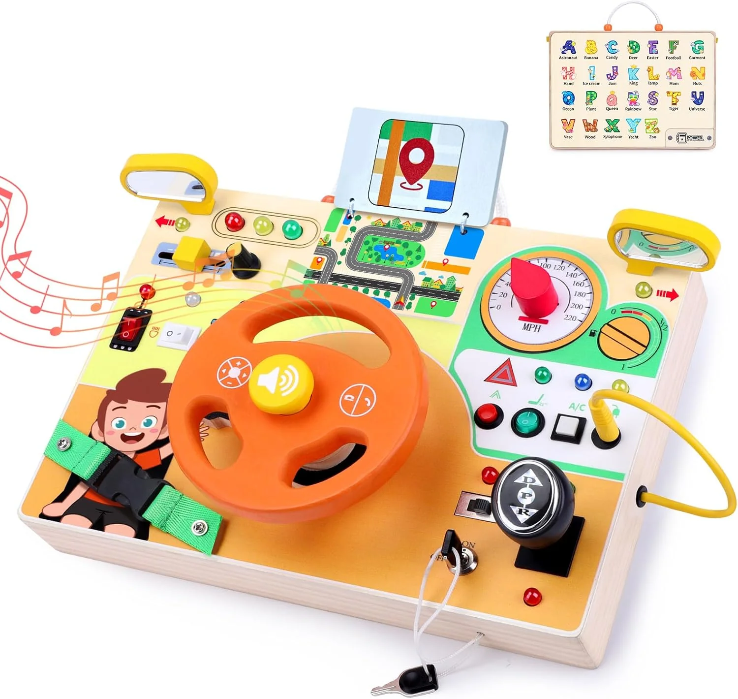 Busy Board for Toddlers - Montessori Educational Toy for 1-3 Year Olds, Travel Sensory Learning Activity