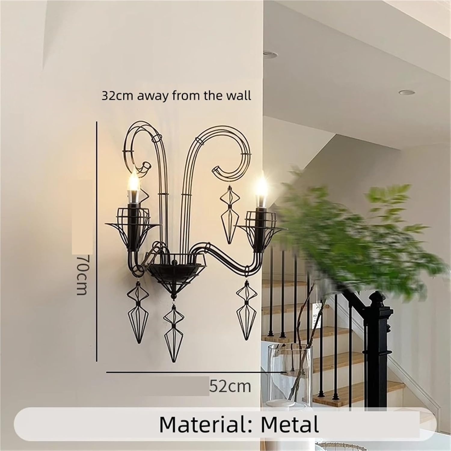 French Retro Wall Light Industrial Candle Wall Lamp LED Iron Mounted Lights Hallway Hotel Bedroom Bedside Lamps Durable(Warm White (2700-3500K))