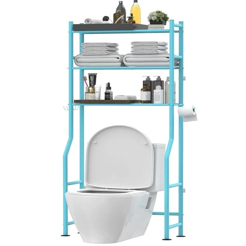 3-Tier Over-Toilet Storage Rack with 4 Hooks and Paper Holder, Carbon Steel, 26 x 8.6 x 64