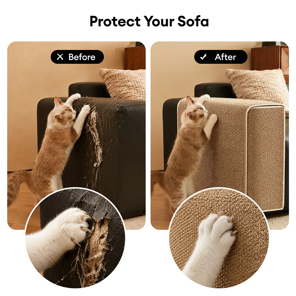 Adjustable Faux Sisal Scratch-Resistant Sofa Armrest Protector Cover for Cats