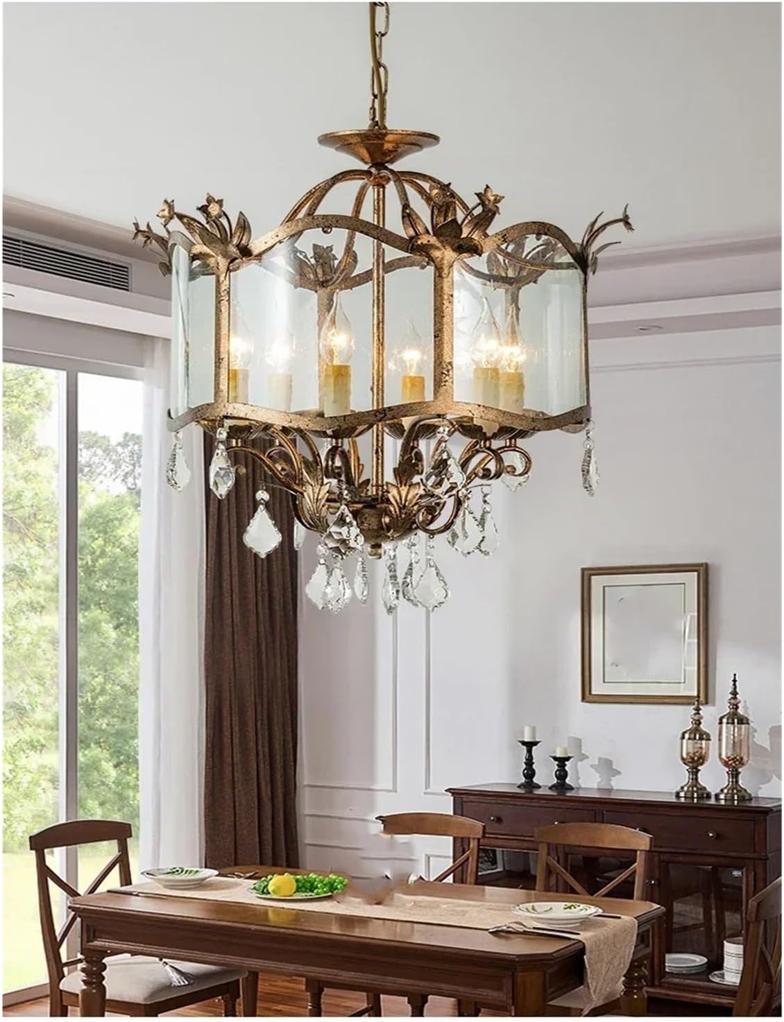 French Retro Chandeliers Candle Crystal Pendant Light for Bedroom Dining Room Living LED Lighting Lamps Home Decoration(Warm Light,6 Heads)