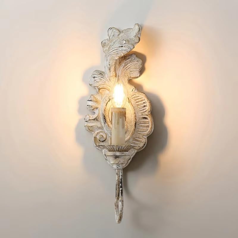 American Retro Resin Wall Lamp - French Style Candle Light for Living Room, Bedroom, Corridor, Aisle, Porch - 46cm Cool White/Grey & Warm White Options