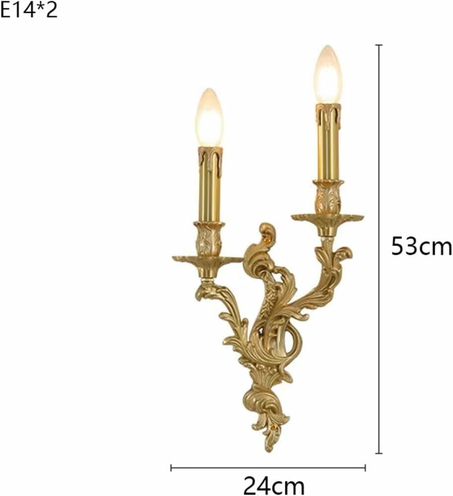 Wall Lamp Luxury Retro Candle Wall Lamp Living Room Dining Bedroom Bedside Hallway Grand Villa Lighting(Warm Light,2 Bulbs)