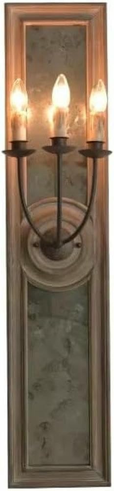 Wall Lamp American Retro Wooden Mirror Frame Wall Lamp French Living Room Bedroom Corridor Porch Old Iron Candle(Warm Light)
