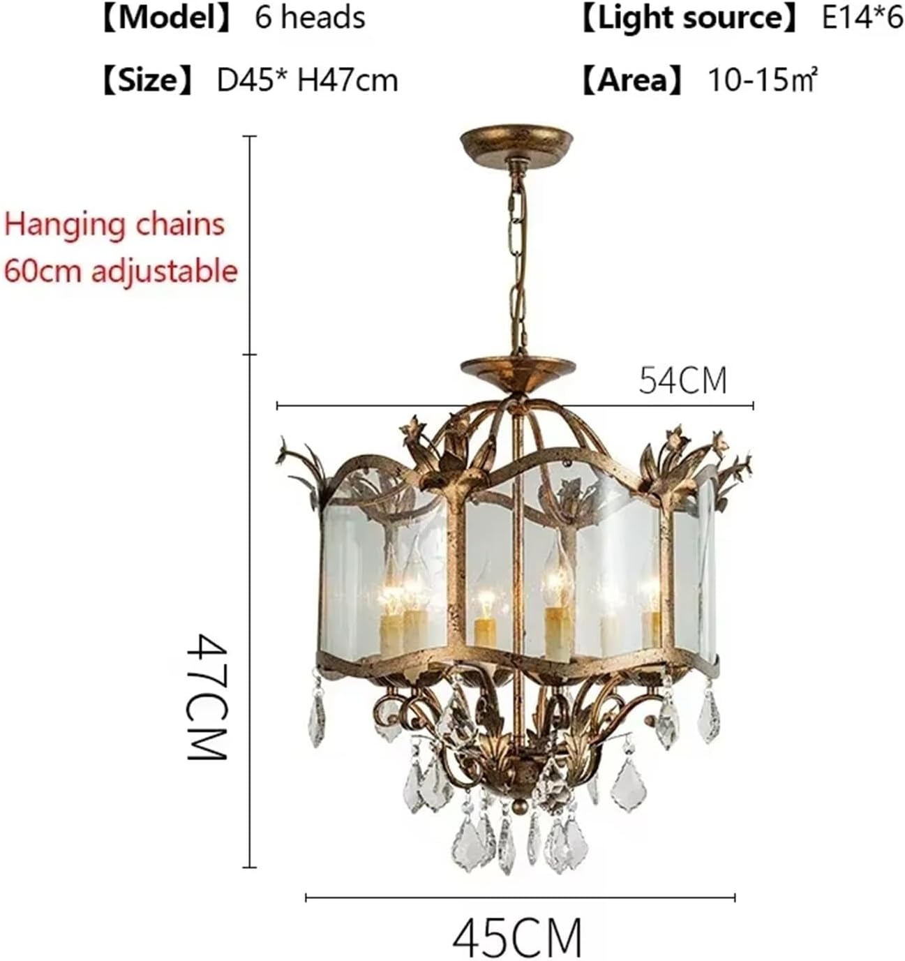 French Retro Chandeliers Candle Crystal Pendant Light for Bedroom Dining Room Living LED Lighting Lamps Home Decoration(Warm Light,6 Heads)