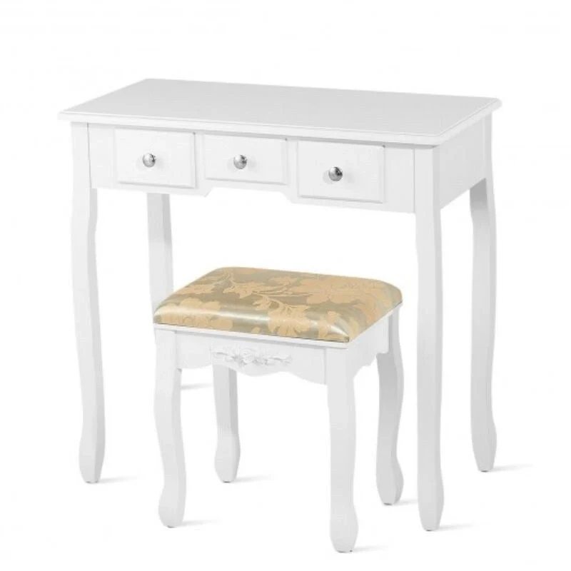 Vanity Dressing Table Set with 5 Drawers and Oval Mirror