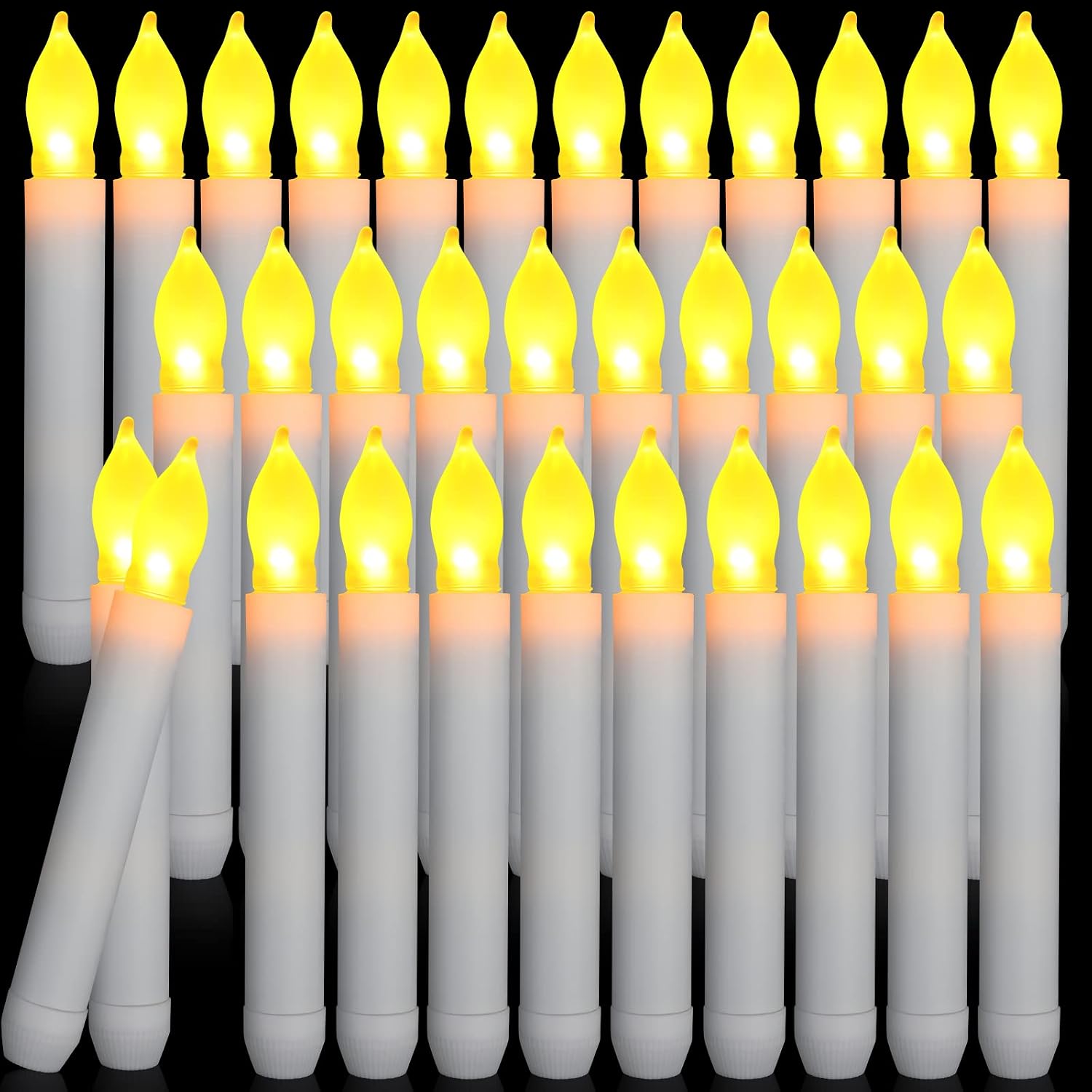 Macarrie 60 Pcs Flameless LED Taper Candle Battery Operated Flickering LED with Warm Light for Wedding Church Battery Not Included(White Candle Yellow Light)