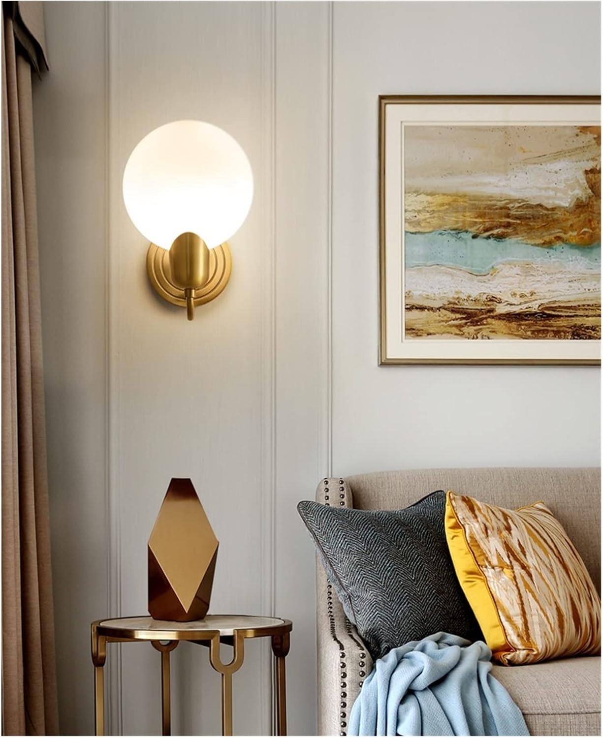 Wall lamp, Copper Wall Lamp Living Room Aisle Wall Lamp Round Lampshade Transparent LED Bedroom Bedside Background Wall Lamp,Light Candle (Warm White Dia16cm H25cm),Warm White,Dia16cm H25cm