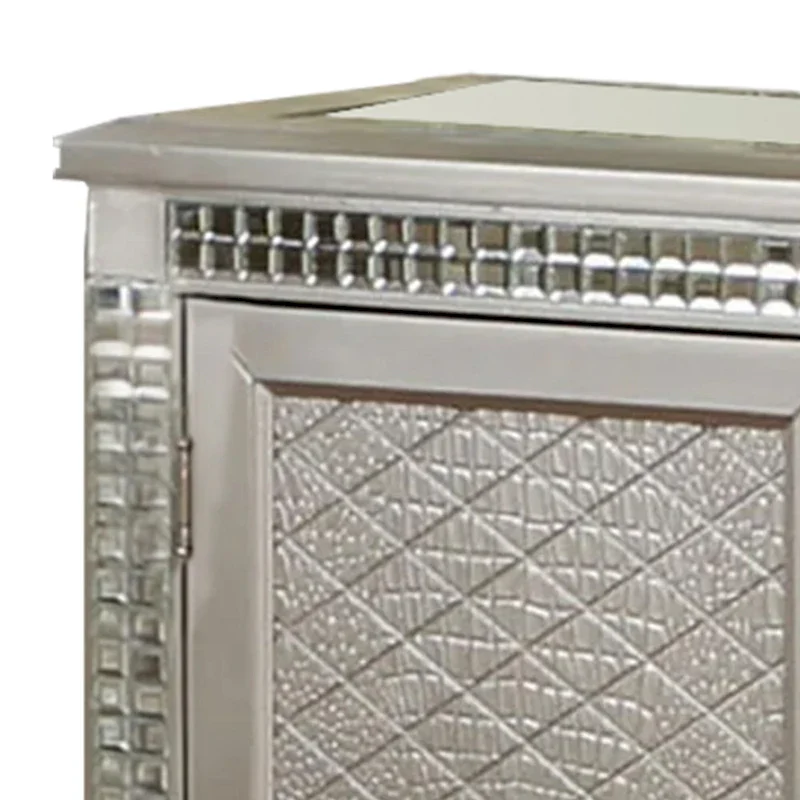 54 Inch Sideboard Buffet Console with Glass Top, Mirror Accents, Champagne Finish