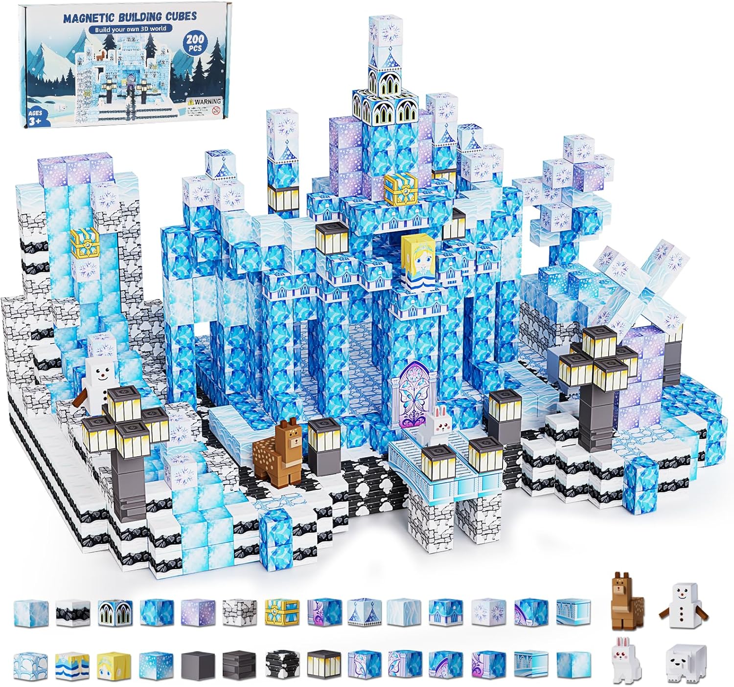 200PCS Magnetic Building Blocks Set, Magnetic Tiles Kids Build Cubes STEM Game Toys, Build Forest World Set, Christmas Birthday Gifts for Boys & Girls Age 3 4 5 6 7 8 9 10, 0.8 in Size