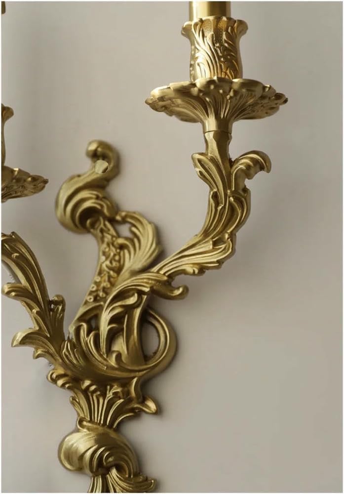 Wall Lamp Vintage Copper Candle Wall Lamp Living Room Bedroom Bedside Corridor Aisle Stair Sconce French Lighting Home Decor(Warm Light buld,3 Heads)