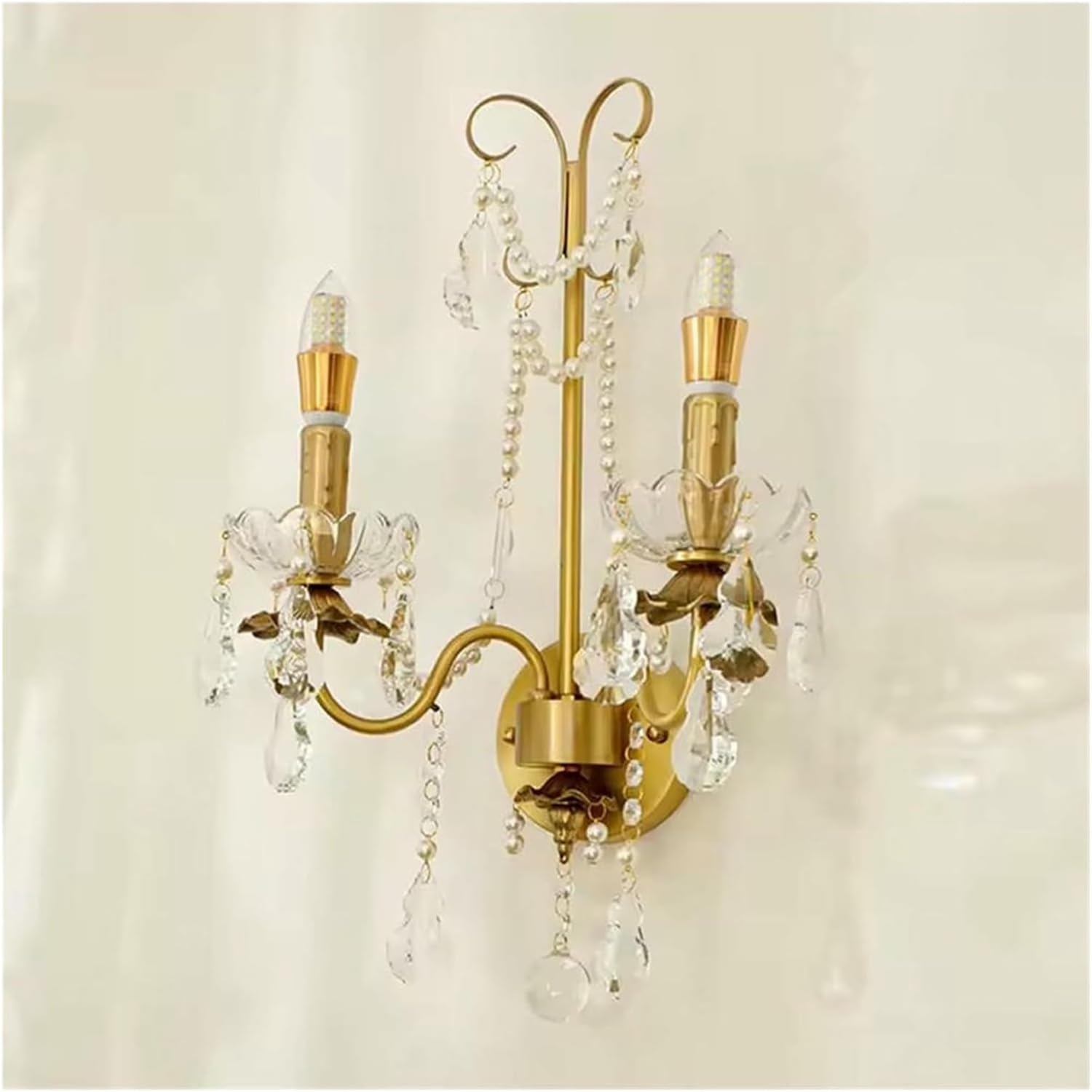 Wall Lamp French Luxury Retro Palace Crystal Pearl Wall Lamp Corridor Bedroom Bedside Living Room Dector Aisle Staircase Candle Lighting,Indoor(Warm Light)