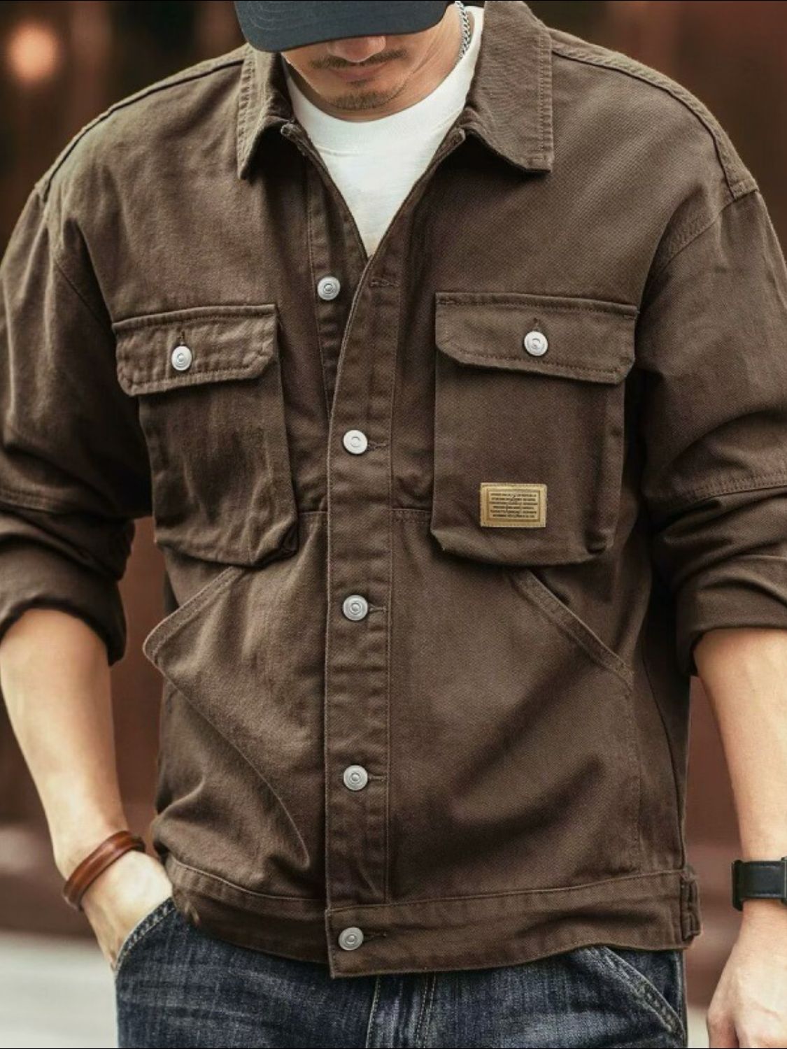 Men’s Washed Collared Neck Cargo Jacket
