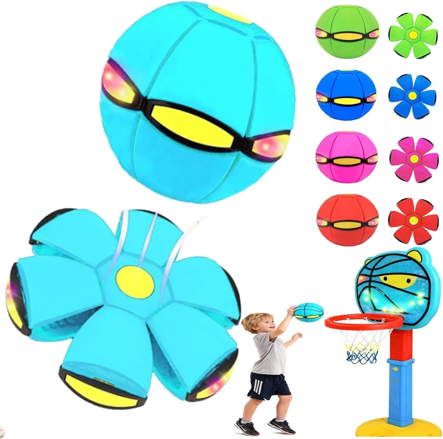 Magic Ball Toy, Magic Metaball, Children Bouncing Ball, Parent-Child Interaction, Dual Form Freely Switchable Magic Metaball Flying Saucer with 6 Light