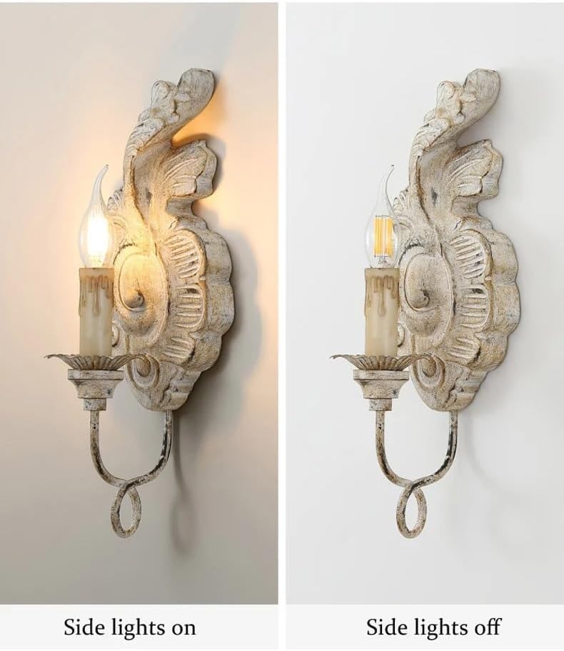 American Retro Resin Wall Lamp - Vintage Candle Light for Living Room, Bedroom, Corridor, Porch - Cool White & Warm White Options - 46cm Old Iron Design,White 46cm-Cool White