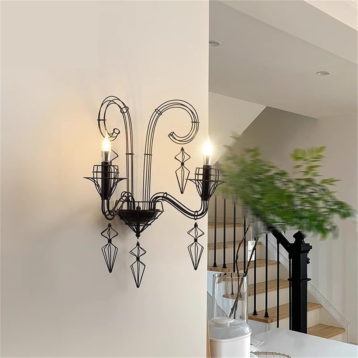 French Retro Wall Light Industrial Candle Wall Lamp LED Iron Mounted Lights Hallway Hotel Bedroom Bedside Lamps Durable(Warm White (2700-3500K))