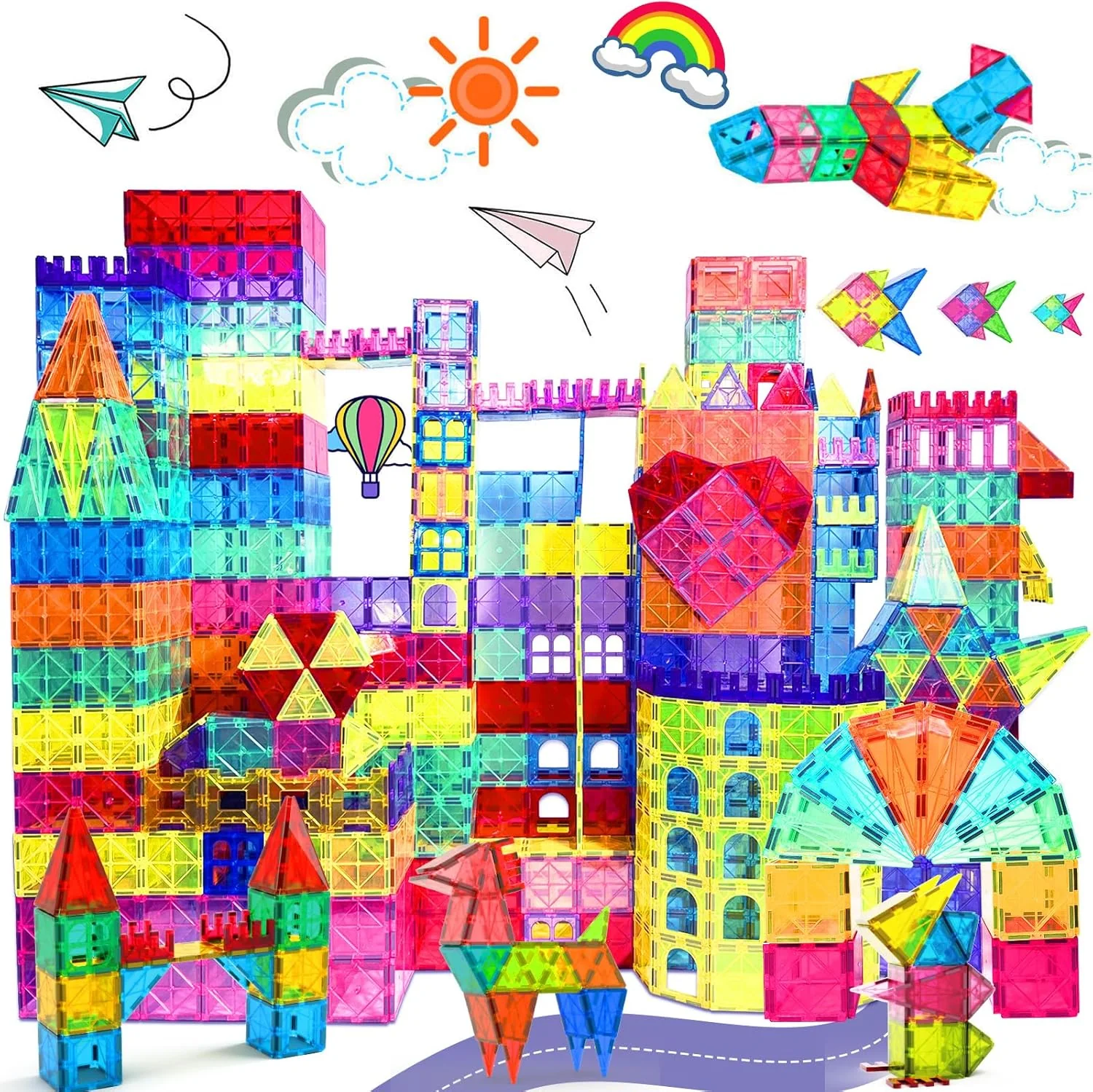 100 Pieces Magnetic Tiles Building Blocks Set - STEM Construction Toys for Kids Ages 3-8+