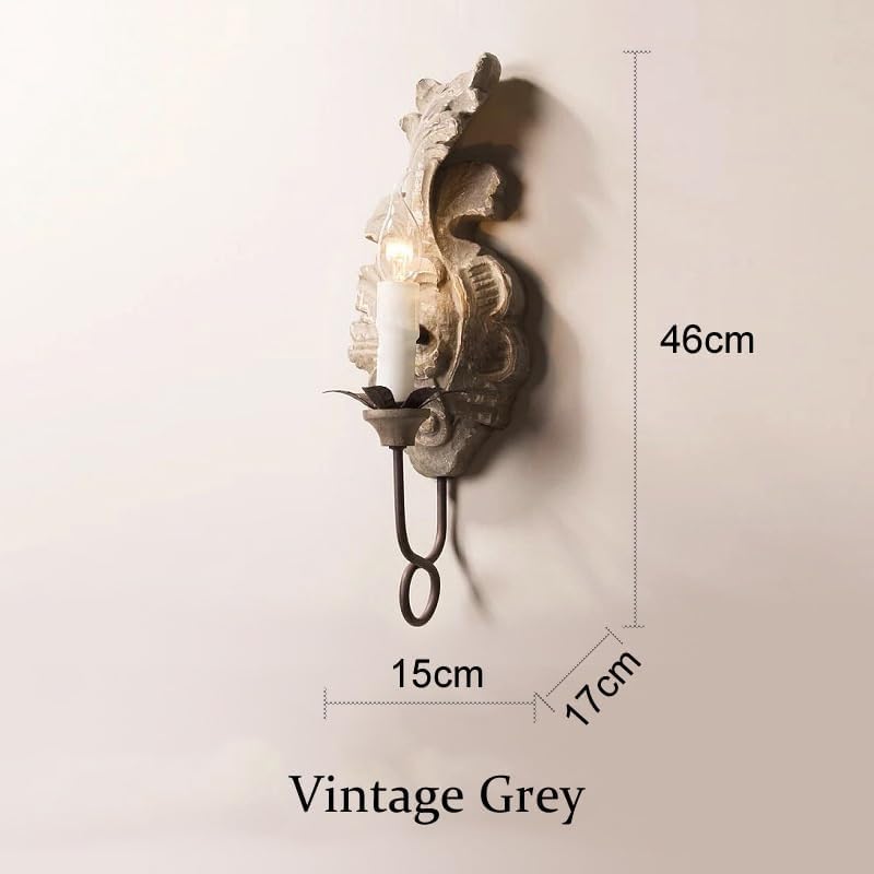 American Retro Resin Wall Lamp - Vintage Candle Light for Living Room, Bedroom, Corridor, Porch - Cool White & Warm White Options - 46cm Old Iron Design