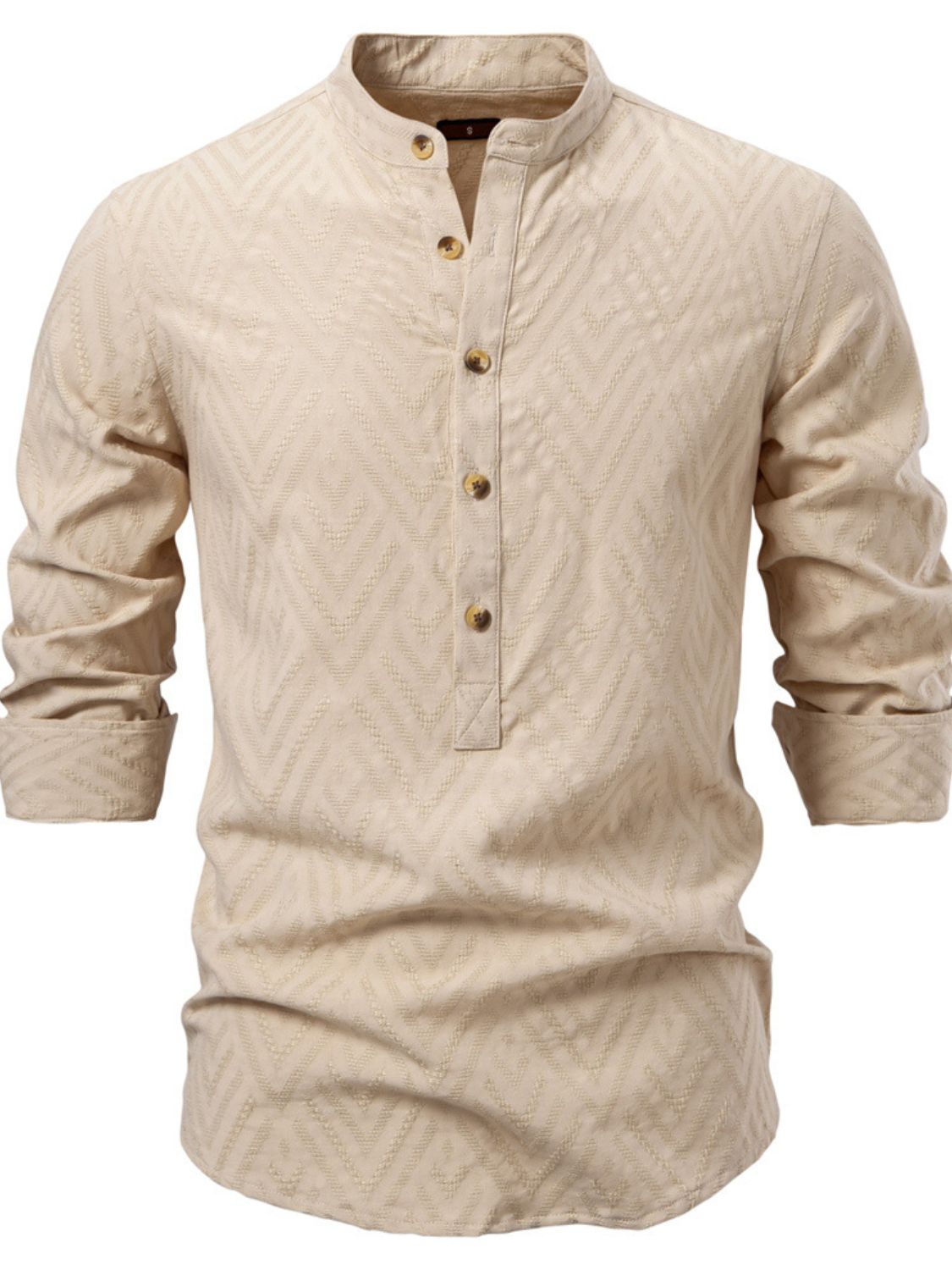 Men’s Half Button Geometric Texture Collared Neck Shirt