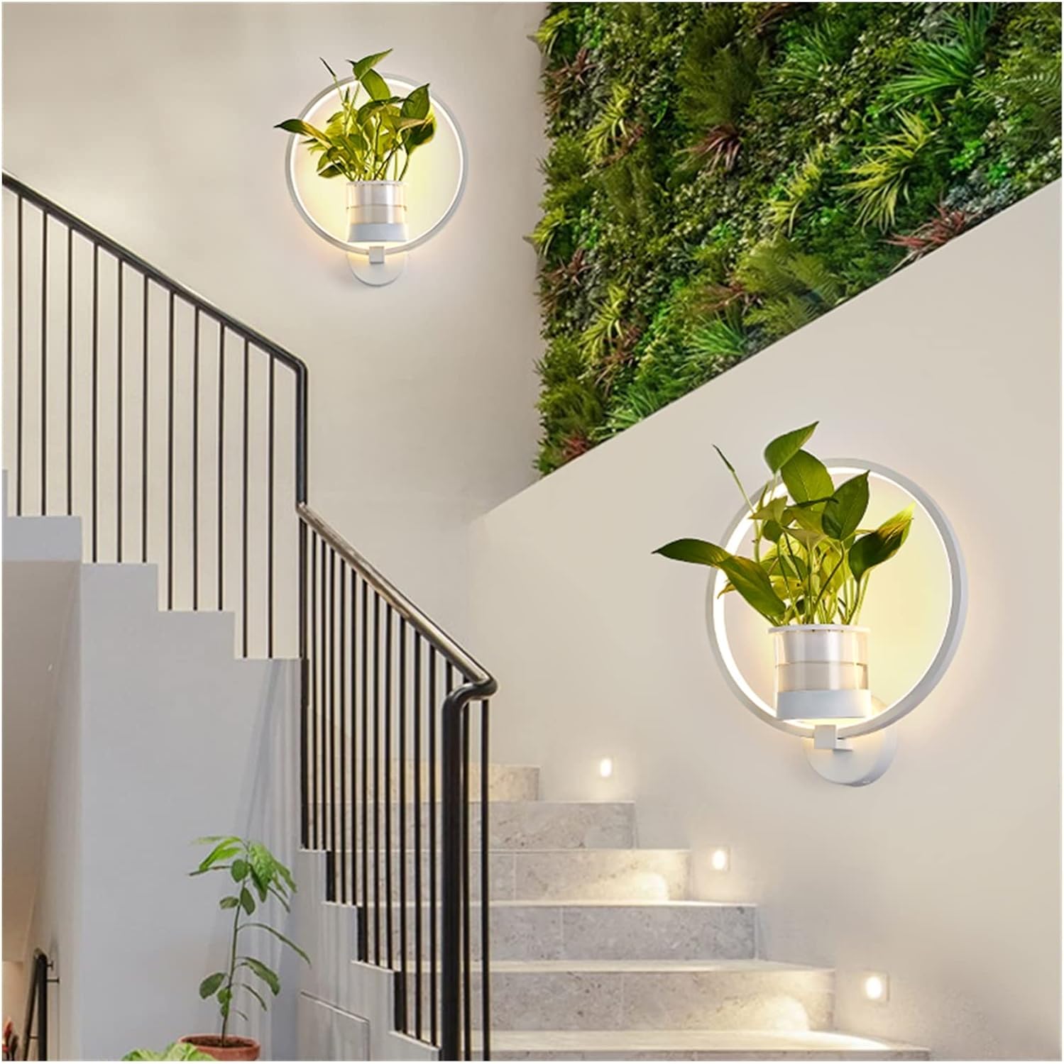 Modern LED Wall Light Potted Plants Sconces Lamp Flower Pot for Bedroom Stairs Bathroom Purifying Air Healthy (Color : White-A Size : WarmWhite) (White a)