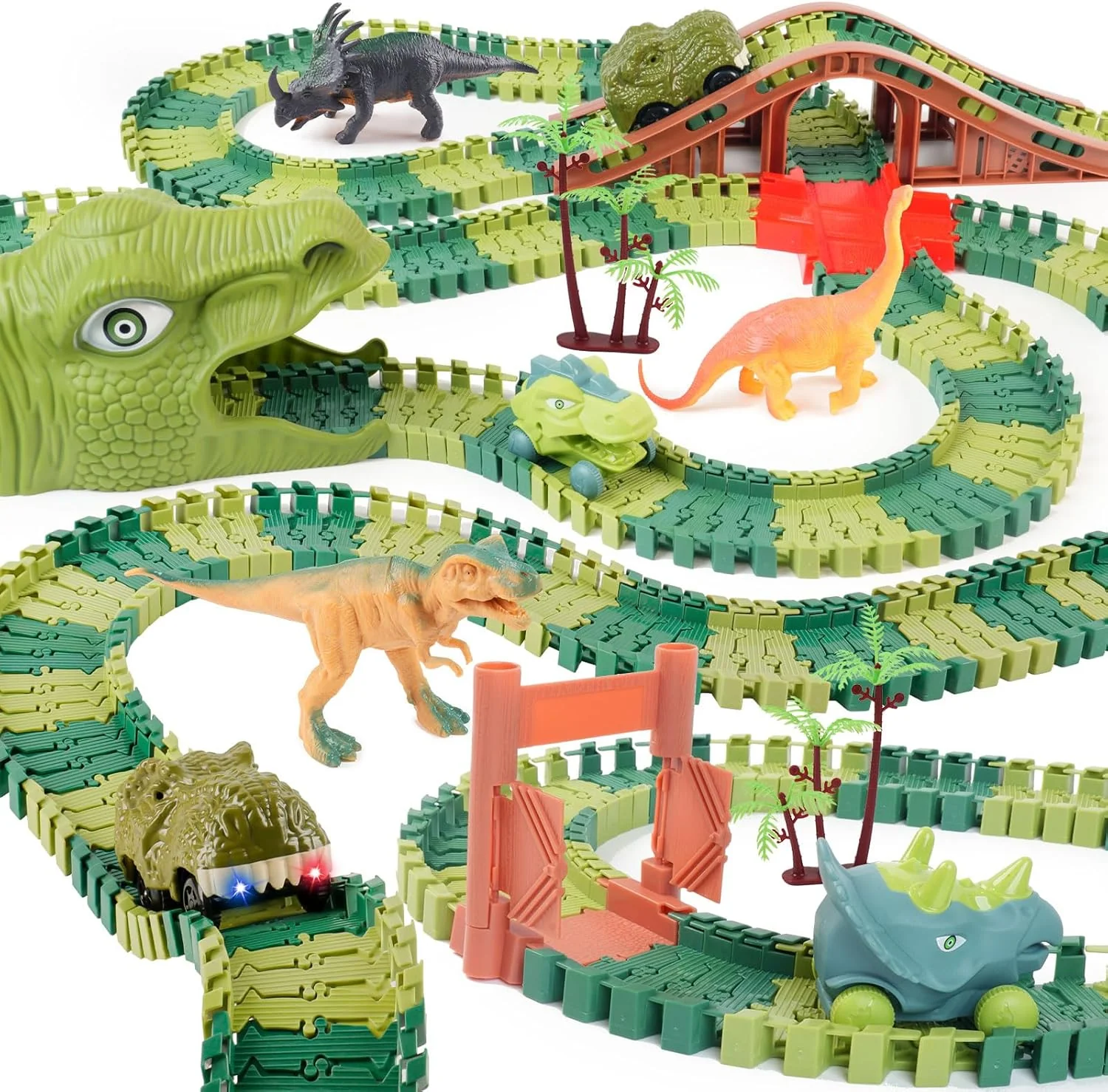 Dinosaur Race Car Track Set with Light & Sound - Birthday Gift for Boys & Girls Ages 3-7
