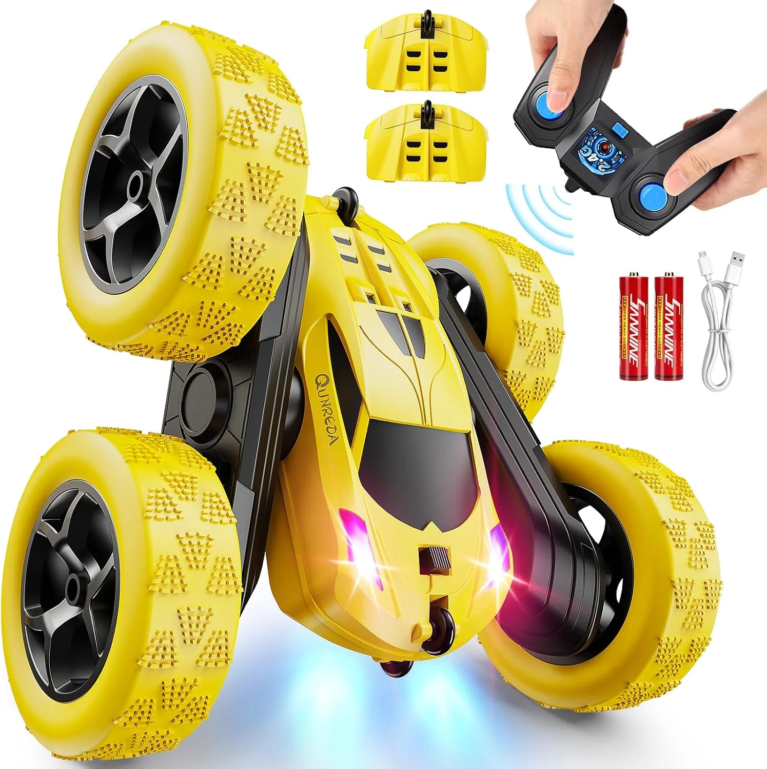 Pink Remote Control Stunt Car for Girls, 2.4GHz 360° Rotating RC Crawler with Headlights