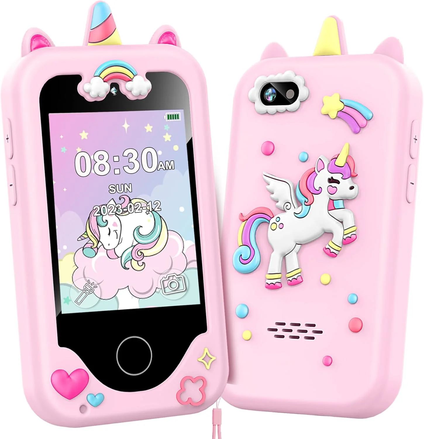 Kids Smart Phone for Girls Toys, Gifts for 3-10 Year Old Girl Boy Christmas Birthday Kids Toys, 2.8 Touchscreen Toddler Learning Cell Toy Phone with Dual Camera, Game, Music Player, 8GB Card Pink
