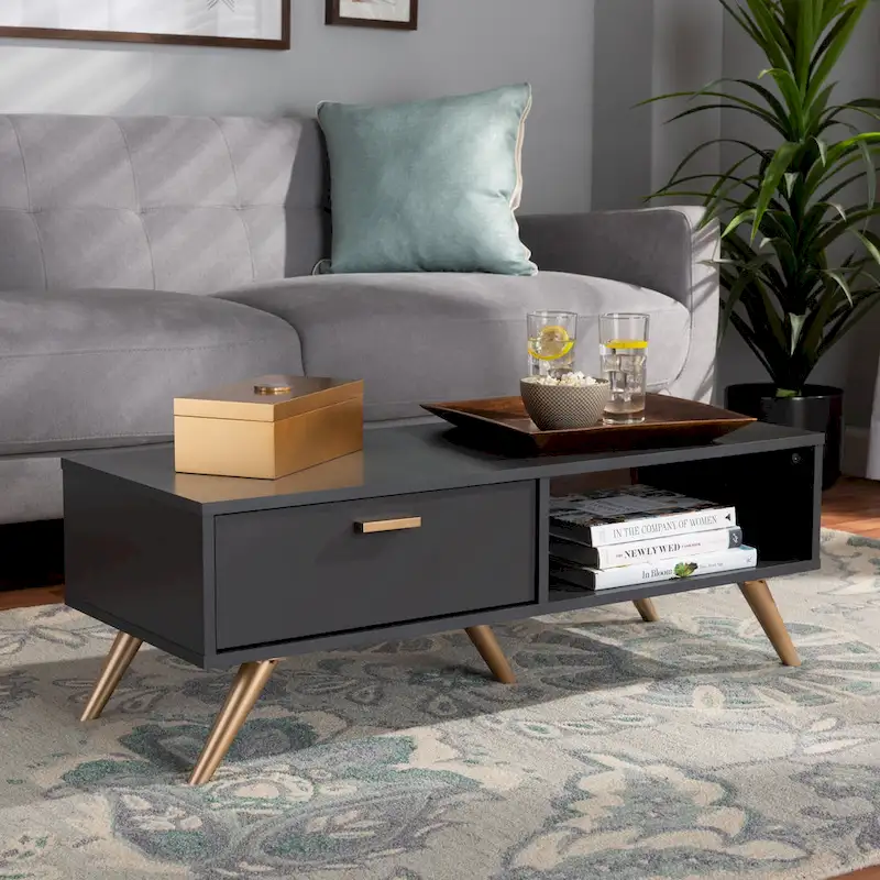 Modern Dark Grey and Gold Coffee Table