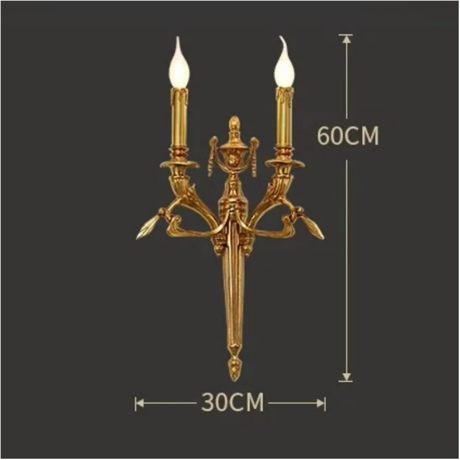 French Vintage Wall Lamp - Indoor Candle Bedside Light for Living Room, Bedroom, and Lounge (Warm Light, W30cm x H60cm)