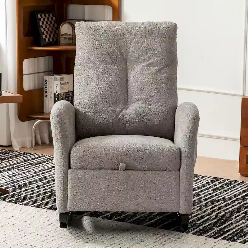 Upholstered Rocking Chair with High Back and Side Pocket