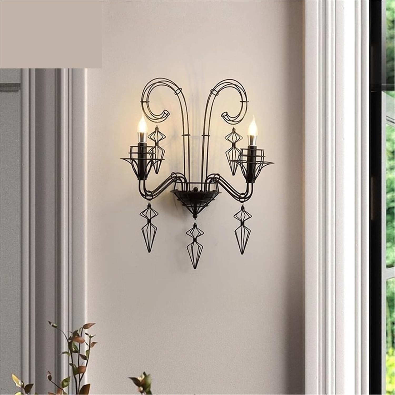 French Retro Wall Light Industrial Candle Wall Lamp LED Iron Mounted Lights Hallway Hotel Bedroom Bedside Lamps Durable(Warm White (2700-3500K))