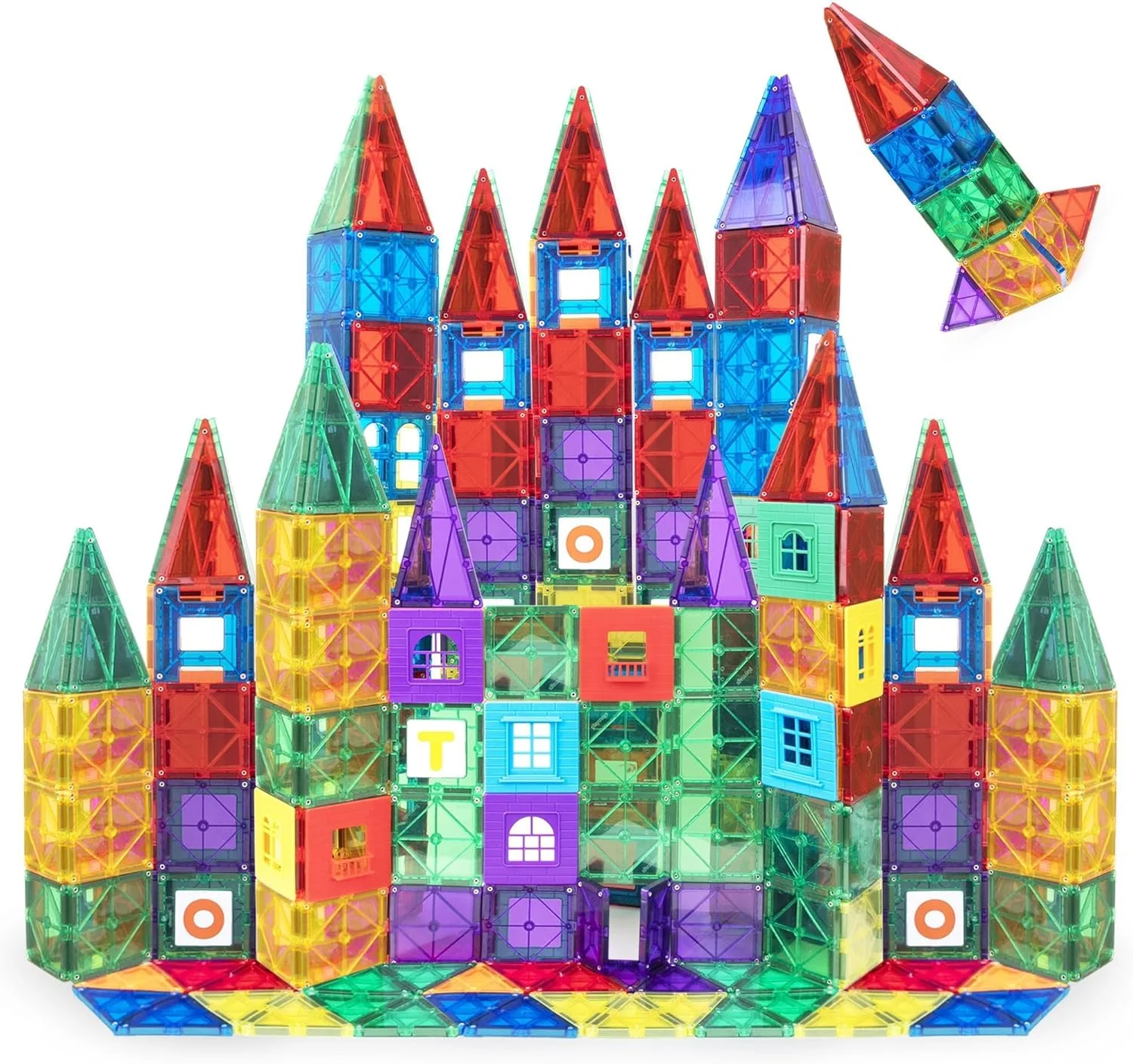 Playmags Magnetic Tiles for Kids 100-Piece Set, STEM Educational Building Blocks Toys for Kids, Includes Click-in ABC Learning Tiles, Gift for Boys & Girls, Add on Magnetic Figures, Car Set Available