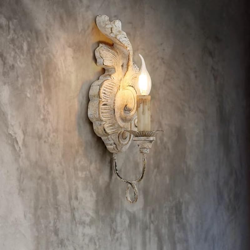 American Retro Resin Wall Lamp - Vintage Candle Light for Living Room, Bedroom, Corridor, Porch - Cool White & Warm White Options - 46cm Old Iron Design
