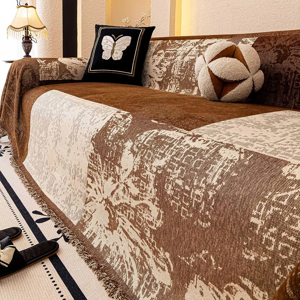 Vintage Botanical Jacquard Chenille Sofa Scratch-Resistant Couch Cover