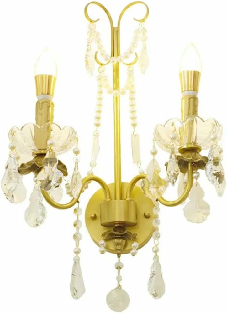 Wall Lamp Retro Palace Crystal Pearl Wall Lamp Corridor Bedroom Bedside Living Roo Dector Aisle Staircase Candle Lighting,Hallway(2 Colors Changeable)