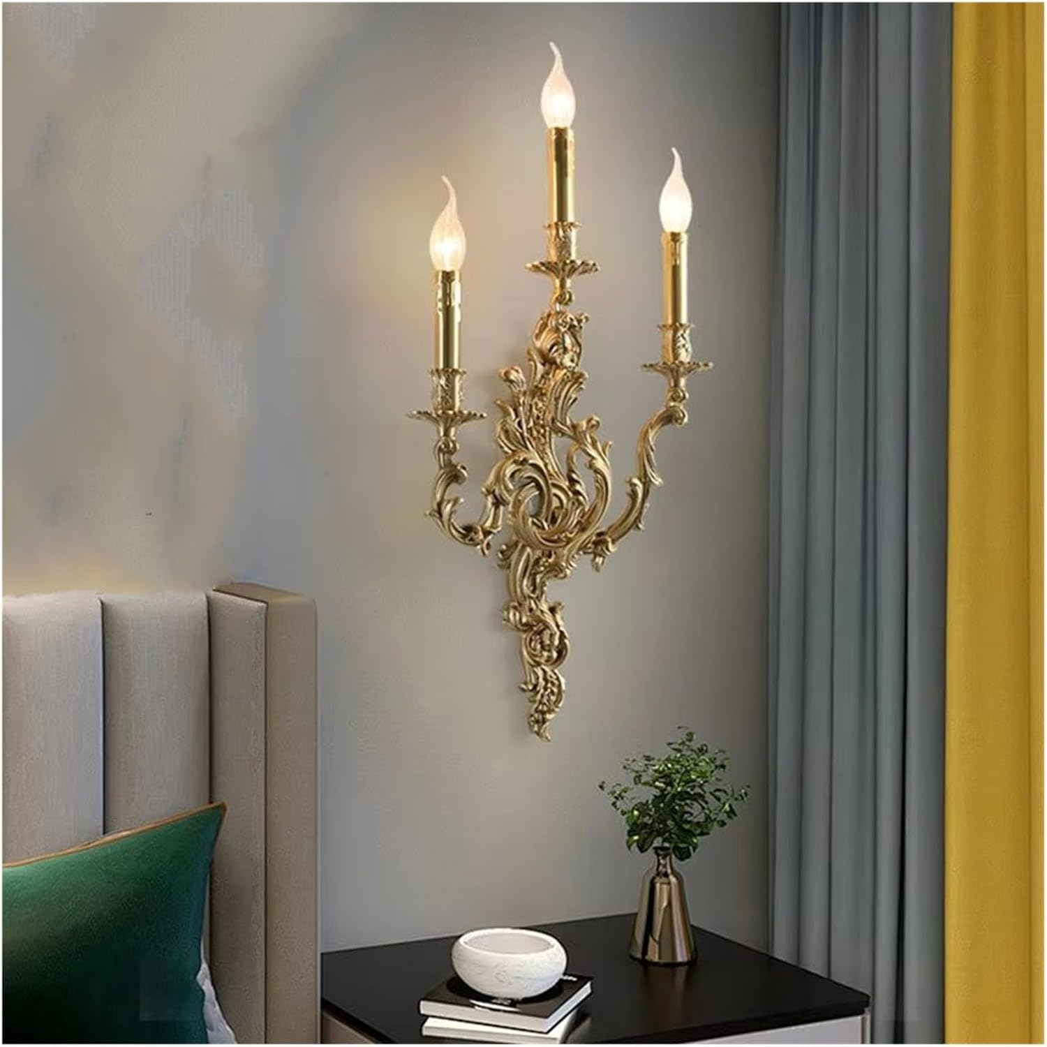 Copper Candle Wall Lamp Living Room Dining Room Bedroom Bedside Light Aisle Atmospheric Villa Lighting(Cool White,36 * 72cm)