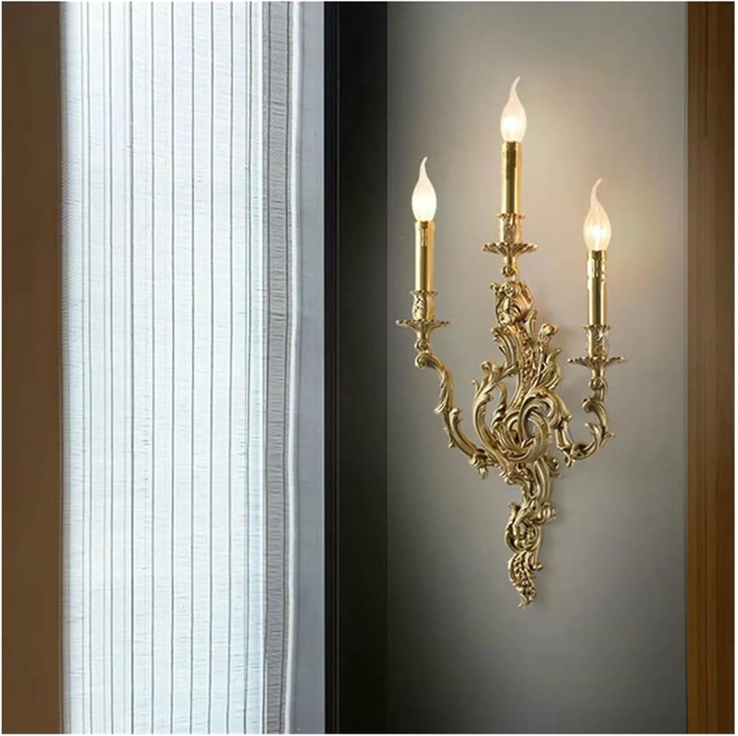 Wall Lamp Copper Candle Wall Lamp Living Room Dining Bedroom Bedside Light Aisle Atmospheric Villa Lighting(Warm White,24 * 53cm)