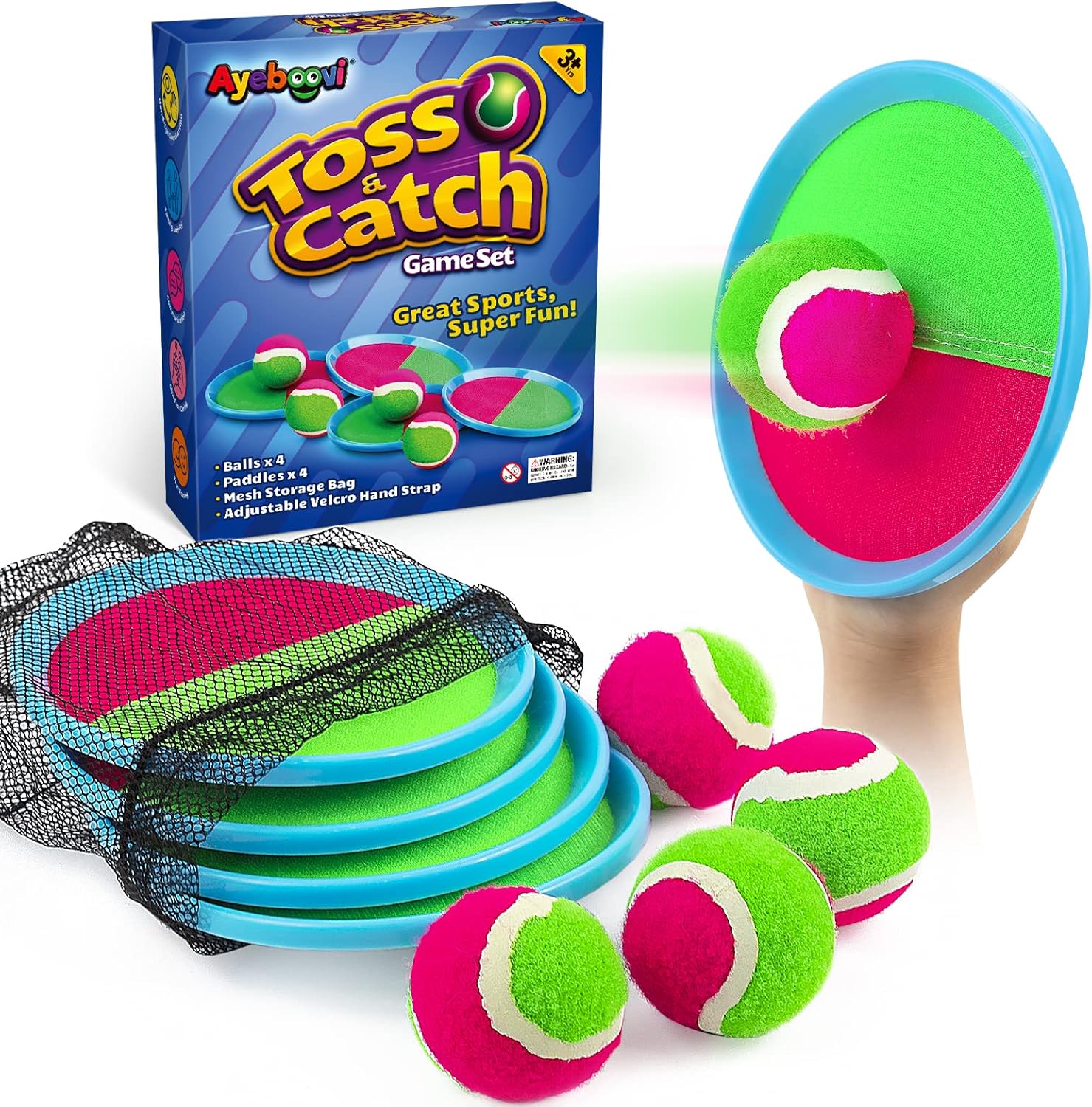 Upgraded Toss and Catch Ball Game Set - Outdoor Yard and Beach Toys for Kids Ages 3-12