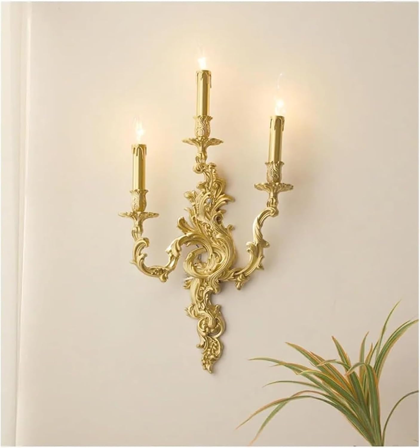 Luxury French Retro Copper Candle Wall Lamp Living Room Dining Bedroom Bedside Light Aisle Atmospheric Villa Lighting Versatile wall lamp(Warm Light,2 Heads)