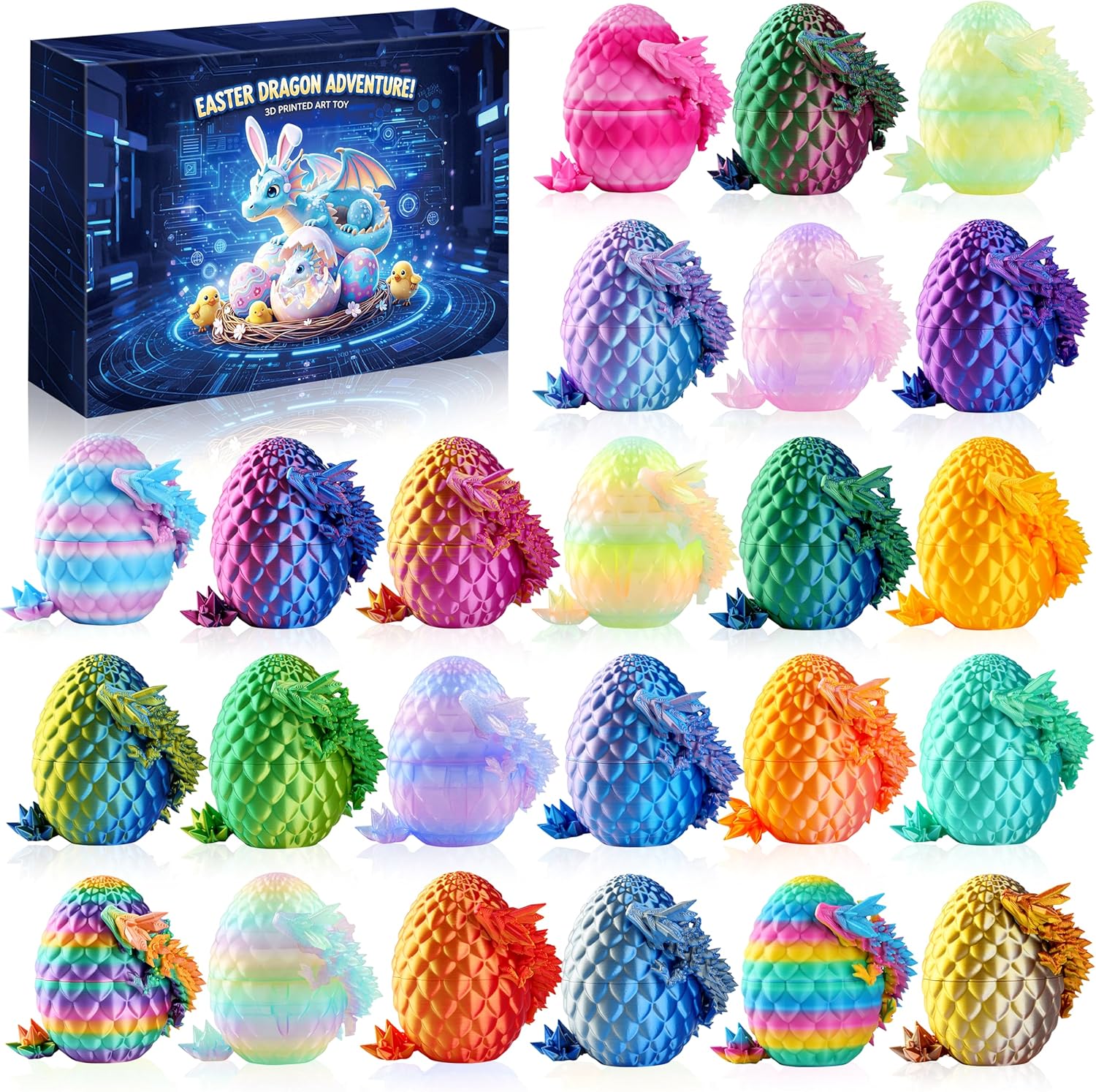 8 3D Printed Dragon Eggs (4 Pack), Unique Easter Basket Stuffers & Fantasy Toys
