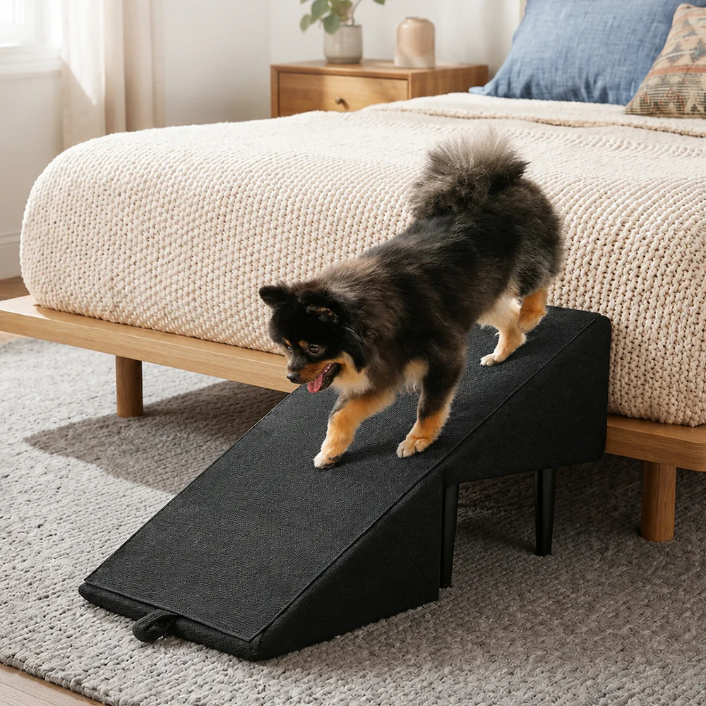 2-in-1 Convertible Wooden Home Step Stool Dog Ramp Stairs - Pet-Friendly Bedroom