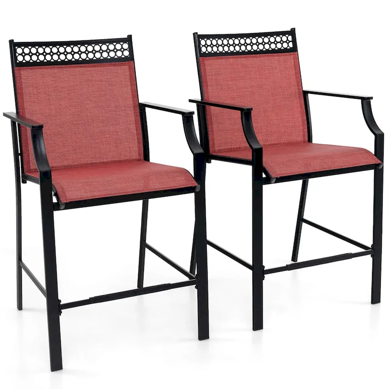 Metal Frame Counter Stools Set of 2 with Footrest and Backrest