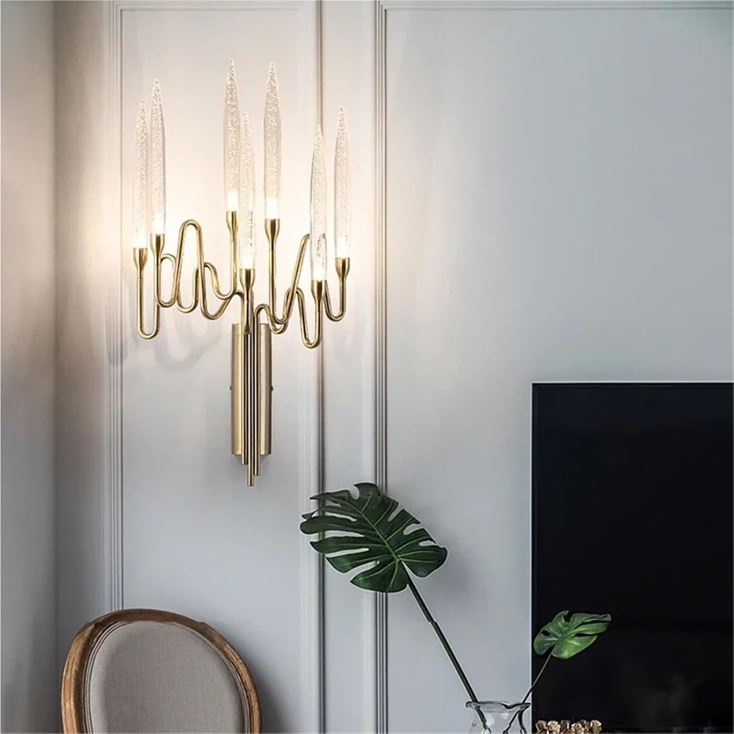 Modern Crystal Wall Sconce for Bedroom Bedside Candle Wall Lamp Luxury Indoor Lustre Golden Led Home Decor Light Pretty(Cool White(5500-7000K))