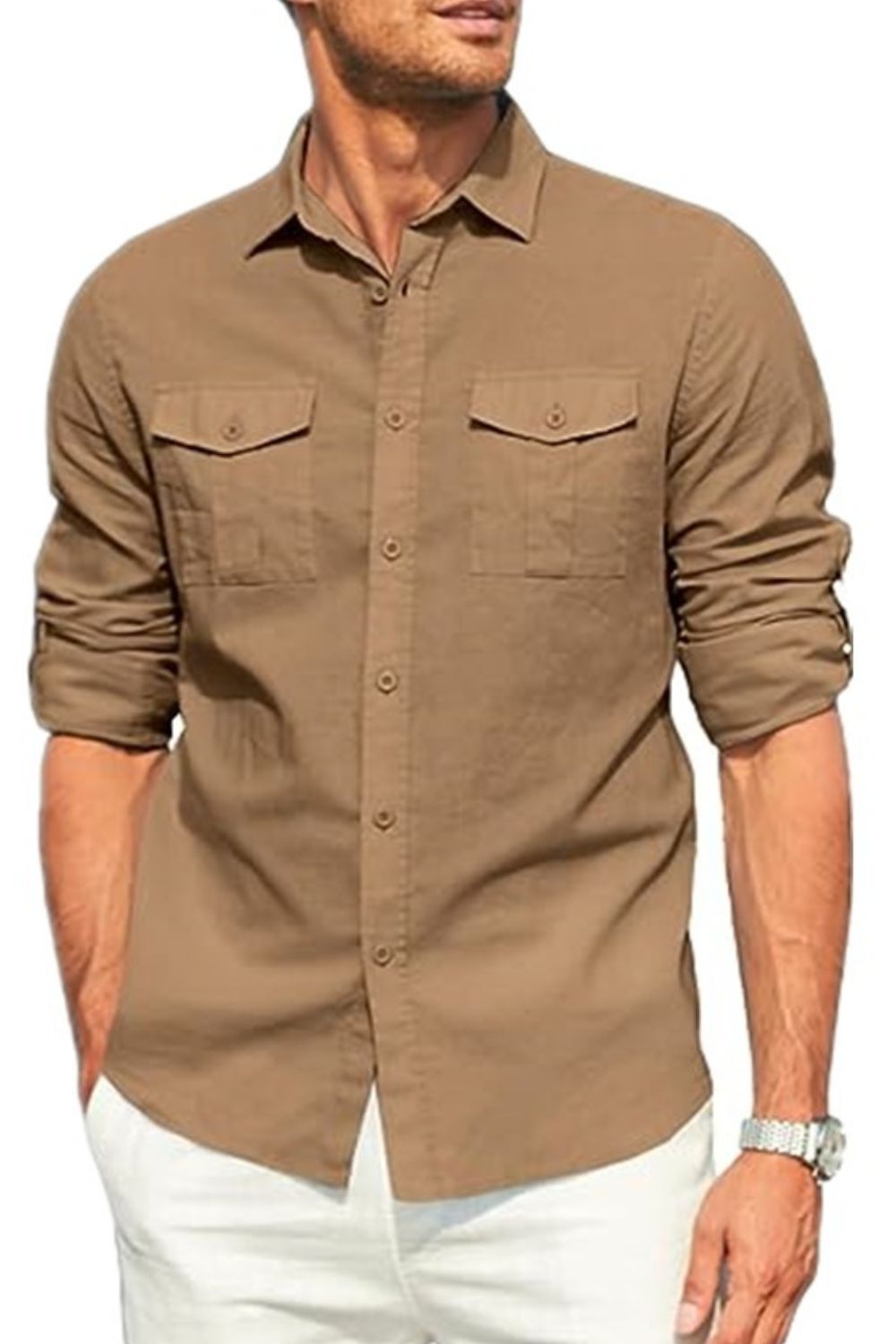 Men’s Plus Size Button Down Collared Neck Long Sleeve Shirt