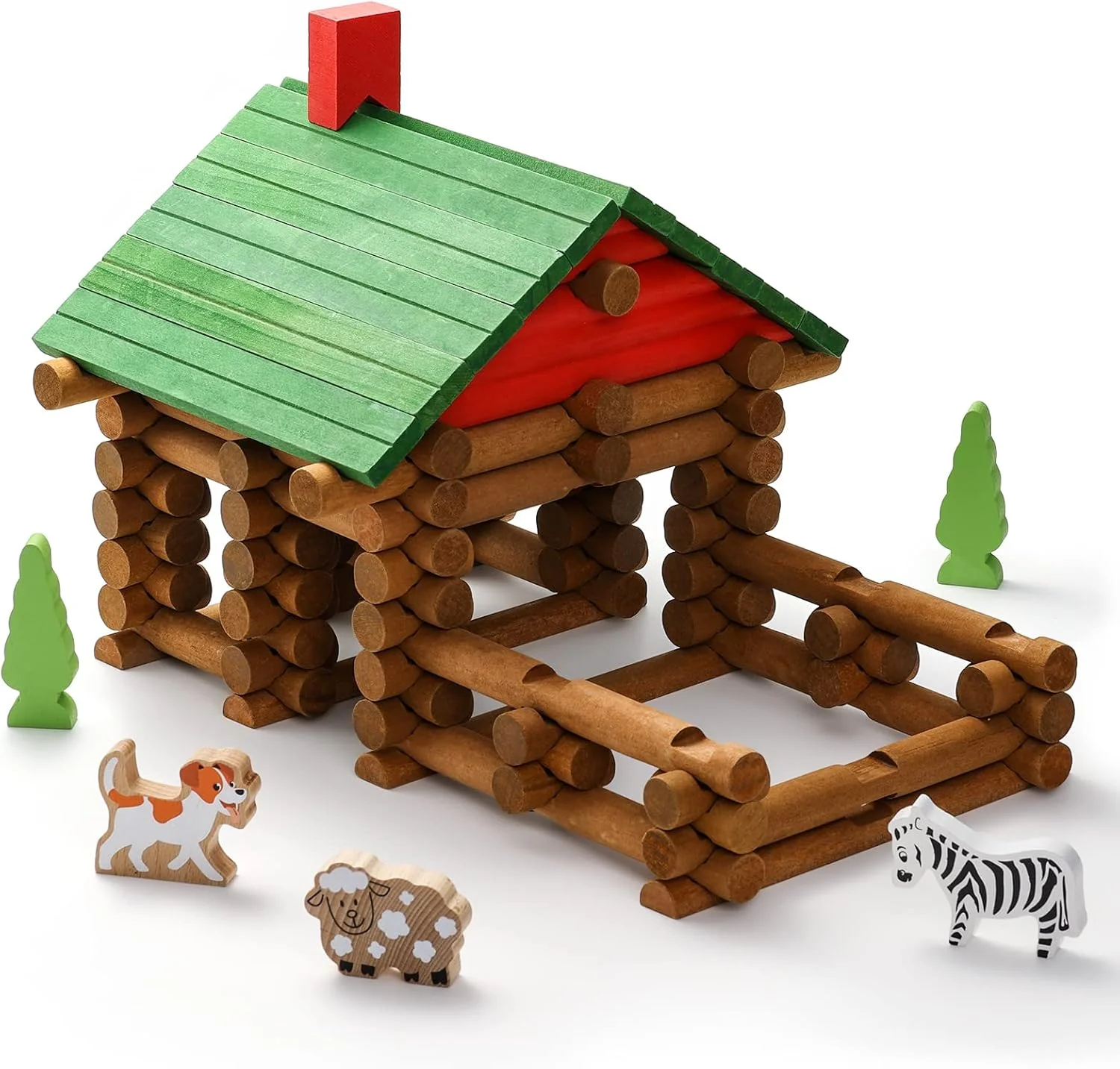 110 PCS Wooden Log Cabin Set Building House Toy for Toddlers, Classic STEM Construction Kit