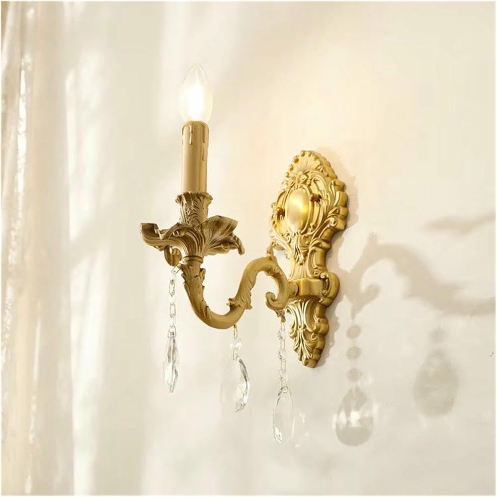 Wall Lamp American Design Luxury Candle Wall Lamp Retro Crystal Bedroom Bedside Living Room Aisle Corridor Staircase French(Warm Light)