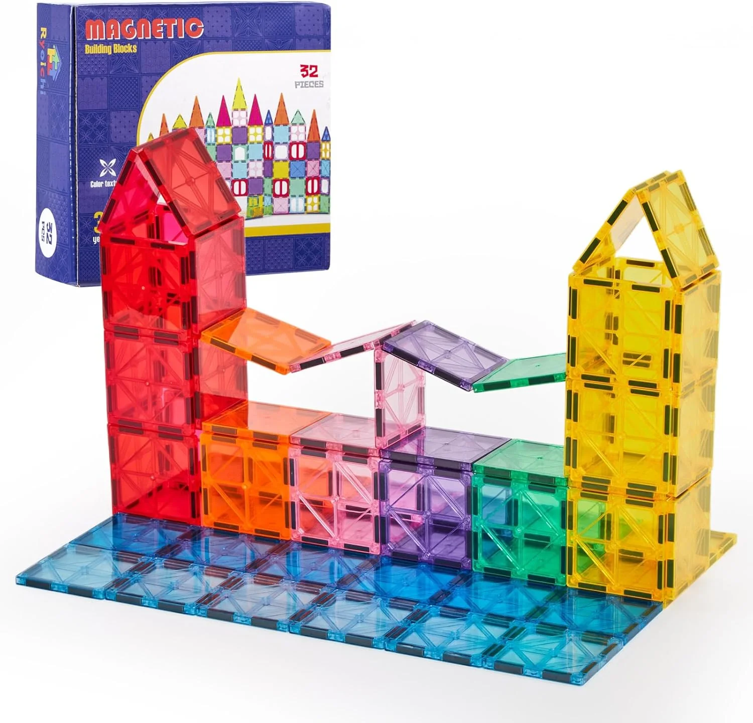 138PCS Magnetic Tiles Set with 2 Cars, STEM Educational Construction Building Blocks for Kids