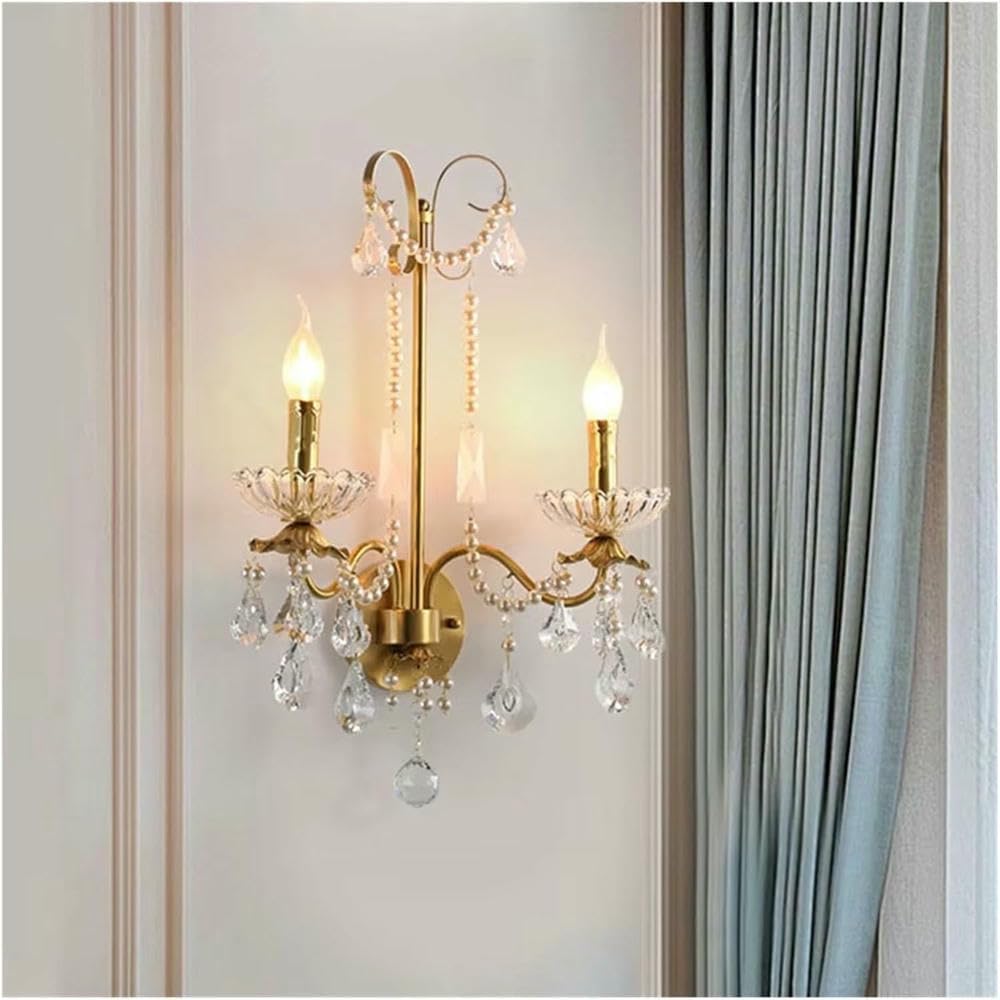 Wall Lamp Retro Palace Crystal Pearl Wall Lamp Corridor Bedroom Bedside Living Roo Dector Aisle Staircase Candle Lighting,Hallway(2 Colors Changeable)