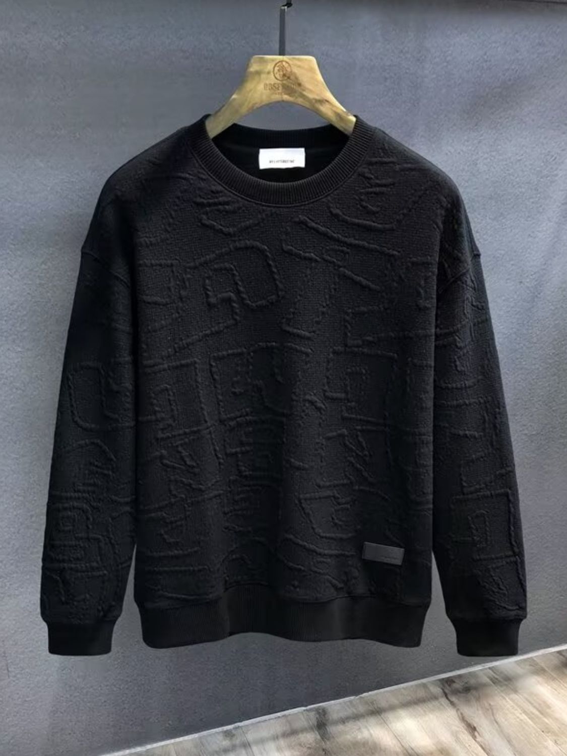Men’s  Plus Size Textured Round Neck Long Sleeve Sweatshirt