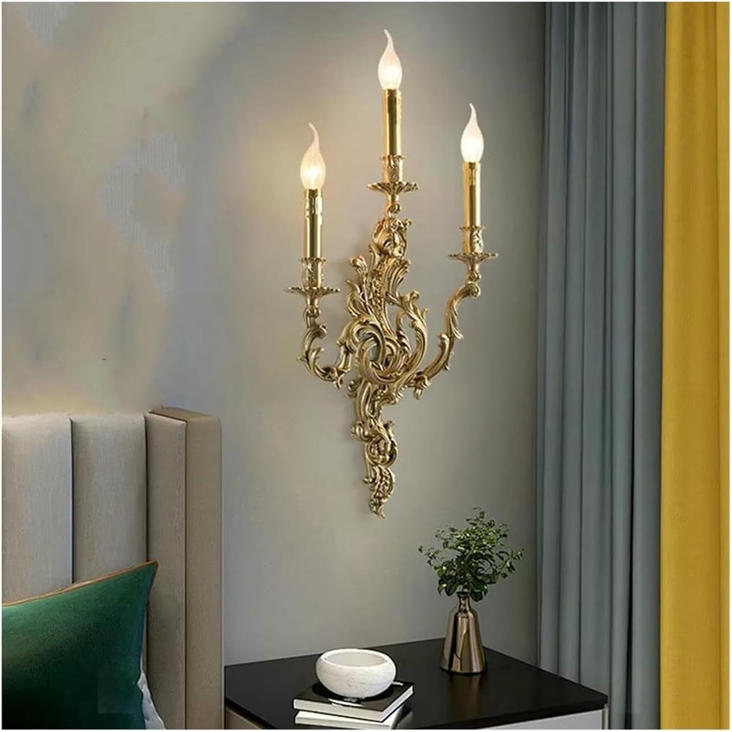 Wall Lamp Copper Candle Wall Lamp Living Room Dining Bedroom Bedside Light Aisle Atmospheric Villa Lighting(Warm White,24 * 53cm)